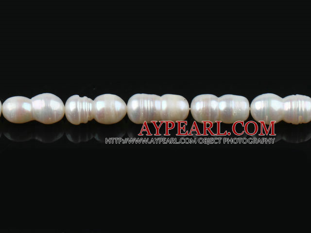 Pearl Beads, White, 11-12mm natural straight hole, cucurbit shape, Sold per 15.4-inch strand