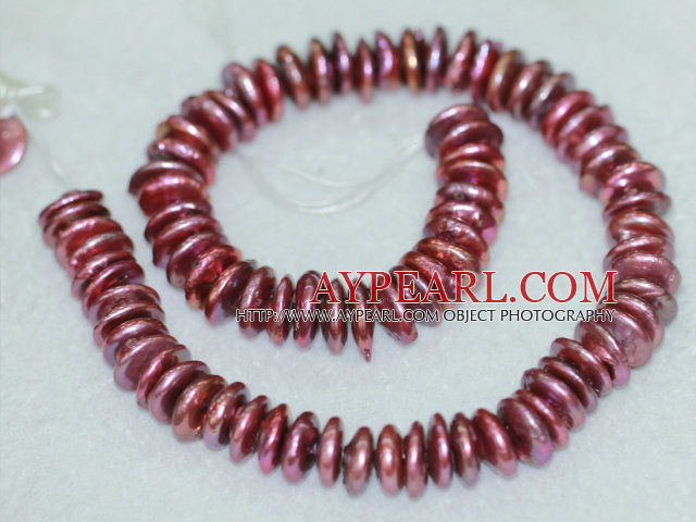 Freshwater pearl beads, red, 5*12mm coin. Sold per 15.7-inch strand.