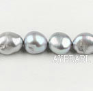 Pearl Beads, Grey, 11-12mm dyed baroque, 15-inch strand