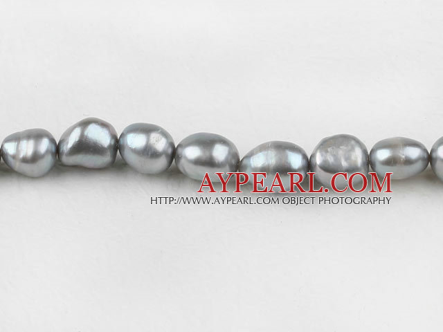 Pearl Beads, Grey, 10-11mm dyed baroque, 14.6-inch strand