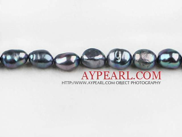 Pearl Beads, Dark Grey, 10-11mm dyed baroque, 14.6-inch strand