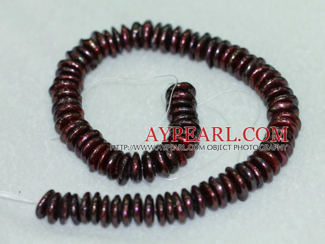 Freshwater pearl beads, dark red, 5*12mm coin. Sold per 15.7-inch strand.