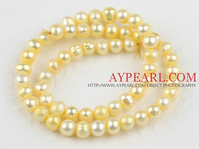 Pearl Beads, Light Yellow, 6-7mm dyed, 14.4-inch strand