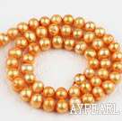 Pearl Beads, Orange, 6-7mm dyed, 14.4-inch strand,6-7mm
