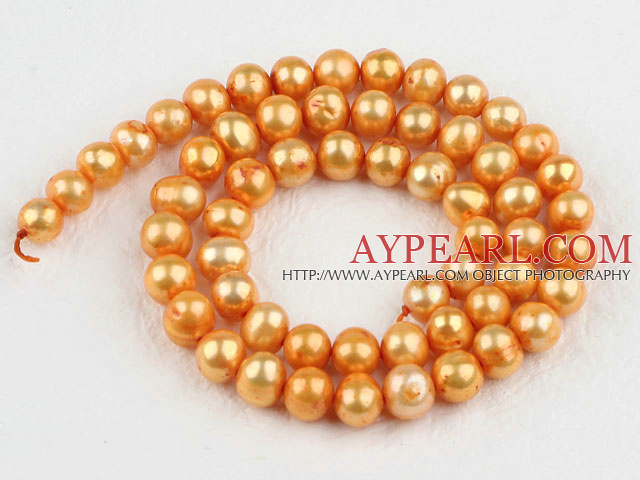 Pearl Beads, Orange, 6-7mm dyed, 14.4-inch strand