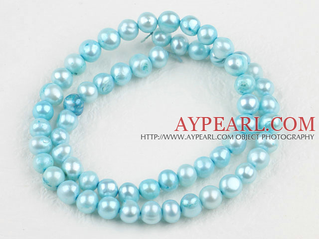 Pearl Beads, Light Blue, 6-7mm dyed, 14.4-inch strand