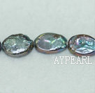 Freshwater pearl beads, black, 10-11mm oval coin. Sold per 14.8-inch strand.