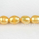 Pearl Beads, Bright Yellow, 8-9mm dyed baroque, Sold per 14.8-inch strand