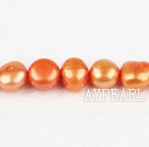 Pearl Beads, Orange, 8-9mm dyed double side flashing, Sold per 14.57-inch strand