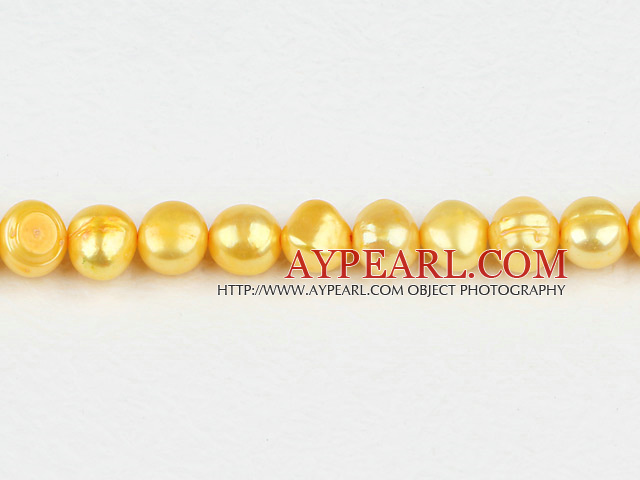 Pearl Beads, Bright Yellow, 8-9mm dyed double side flashing, Sold per 14.57-inch strand