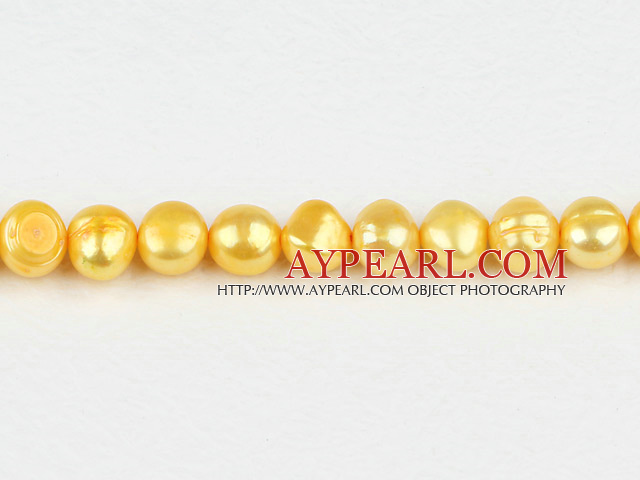 Pearl Beads, Bright Yellow, 8-9mm dyed double side flashing, Sold per 14.57-inch strand