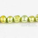 Pearl Beads, Yellowish Green, 8-9mm dyed double side flashing, Sold per 14.57-inch strand,8-9mm
