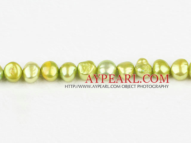 Pearl Beads, Yellowish Green, 8-9mm dyed double side flashing, Sold per 14.57-inch strand