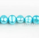 Pearl Beads, Turquoise Blue Color, 8-9mm dyed double side flashing, Sold per 14.57-inch strand