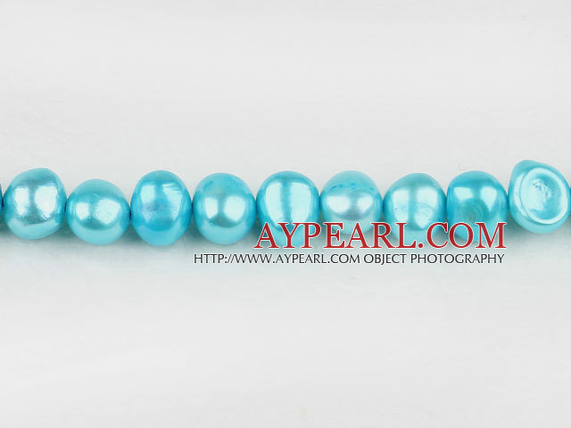 Pearl Beads, Turquoise Blue Color, 8-9mm dyed double side flashing, Sold per 14.57-inch strand