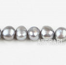 Pearl Beads, Grey, 8-9mm dyed double side flashing, Sold per 14.57-inch strand,8-9mm