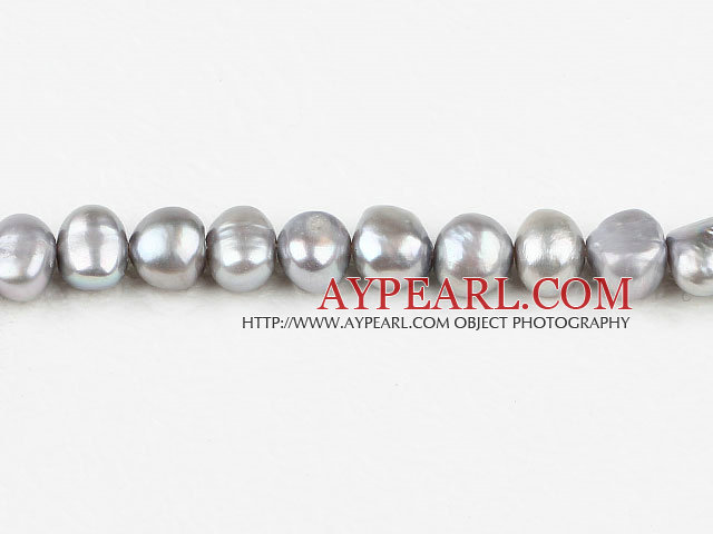 Pearl Beads, Grey, 8-9mm dyed double side flashing, Sold per 14.57-inch strand