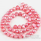 Pearl Beads, Light Watermelon Red, 6-7mm dyed, potato shape, Sold per 14.2-inch strand