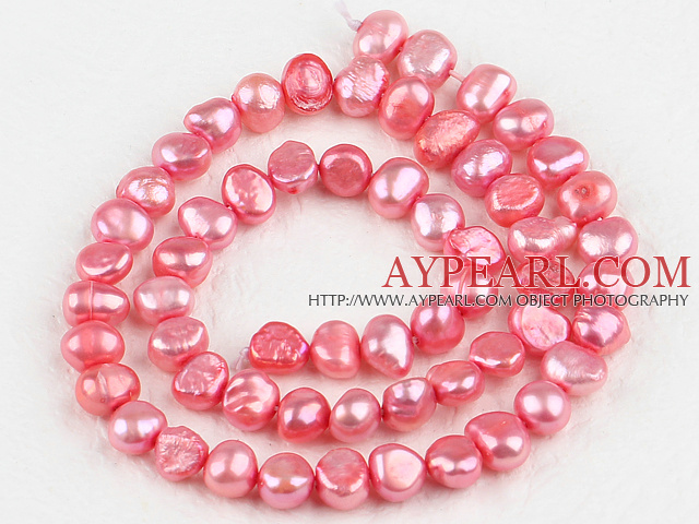 Pearl Beads, Light Watermelon Red, 6-7mm dyed, potato shape, Sold per 14.2-inch strand