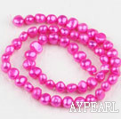 Pearl Beads, Rose Pink, 6-7mm dyed, potato shape, Sold per 14.2-inch strand