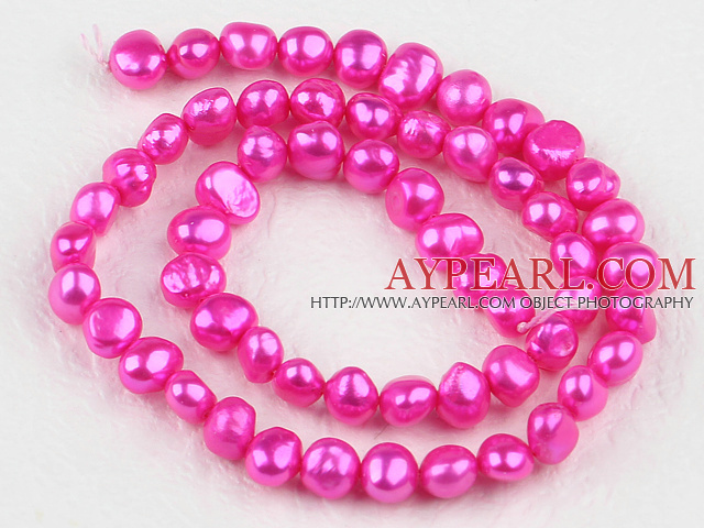 Pearl Beads, Rose Pink, 6-7mm dyed, potato shape, Sold per 14.2-inch strand