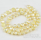 Pearl Beads, Light Yellow, 6-7mm dyed, potato shape, Sold per 14.2-inch strand