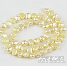 Pearl Beads, Light Yellow, 6-7mm dyed, potato shape, Sold per 14.2-inch strand,6-7mm