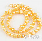 Pearl Beads, Bright Yellow, 6-7mm dyed, potato shape, Sold per 14.2-inch strand