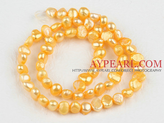 Pearl Beads, Bright Yellow, 6-7mm dyed, potato shape, Sold per 14.2-inch strand