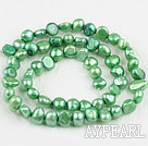 Pearl Beads, Grass Green, 6-7mm dyed, potato shape, Sold per 14.2-inch strand