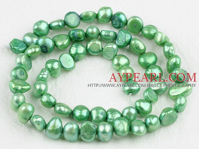 Pearl Beads, Grass Green, 6-7mm dyed, potato shape, Sold per 14.2-inch strand