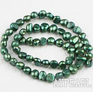 Pearl Beads, Dark Olive Green, 6-7mm dyed, potato shape, Sold per 14.2-inch strand