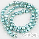 Pearl Beads, Light Blue, 6-7mm dyed, potato shape, Sold per 14.2-inch strand