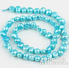 Pearl Beads, Turquoise Blue, 6-7mm dyed, potato shape, Sold per 14.2-inch strand