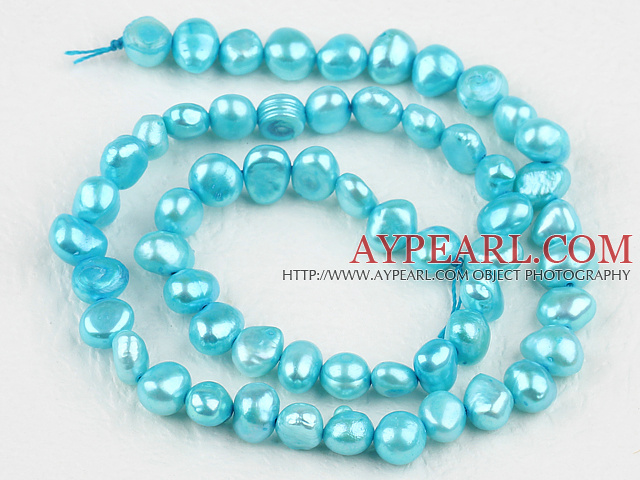 Pearl Beads, Turquoise Blue, 6-7mm dyed, potato shape, Sold per 14.2-inch strand