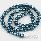 Pearl Beads, Peacock Blue, 6-7mm dyed, potato shape, Sold per 14.2-inch strand