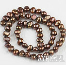 Pearl Beads, Dark Brown, 6-7mm dyed, potato shape, Sold per 14.2-inch strand