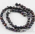 Pearl Beads, Black, 6-7mm dyed, potato shape, Sold per 14.2-inch strand