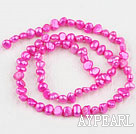 Pearl Beads, Deep Pink, 3-4mm dyed, potato shape, Sold per 14.2-inch strand