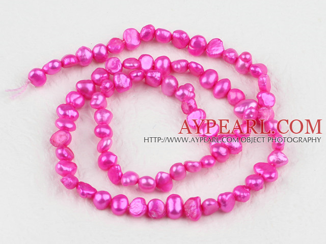 Pearl Beads, Deep Pink, 3-4mm dyed, potato shape, Sold per 14.2-inch strand