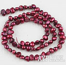 Pearl Beads, Wine Red, 3-4mm dyed, potato shape, Sold per 14.2-inch strand