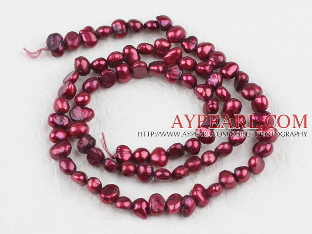 Pearl Beads, Wine Red, 3-4mm dyed, potato shape, Sold per 14.2-inch strand