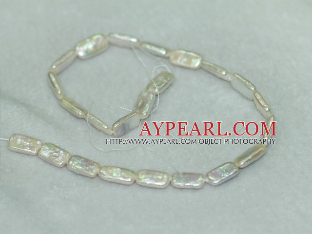 Biwa freshwater pearl beads, white, 5*14*20mm rectangle. Sold per 15-inch strand.