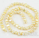 Pearl Beads, Light Yellow, 3-4mm dyed, potato shape, Sold per 14.2-inch strand