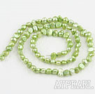 Pearl Beads, Apple Green, 3-4mm dyed, potato shape, Sold per 14.2-inch strand