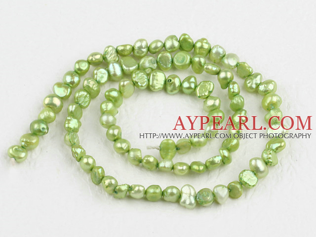 Pearl Beads, Apple Green, 3-4mm dyed, potato shape, Sold per 14.2-inch strand
