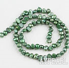 Pearl Beads, Grass Green, 3-4mm dyed, potato shape, Sold per 14.2-inch strand