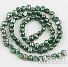 Pearl Beads, Dark Green, 3-4mm dyed, potato shape, Sold per 14.2-inch strand