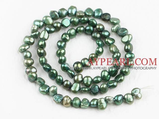 Pearl Beads, Dark Green, 3-4mm dyed, potato shape, Sold per 14.2-inch strand