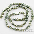 Pearl Beads, Olive Green, 3-4mm dyed, potato shape, Sold per 14.2-inch strand